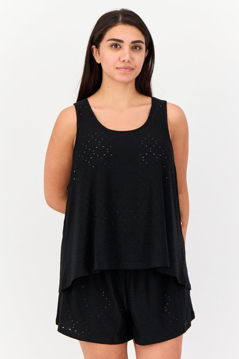 Flora By Flora Nikrooz Women 2 Pieces Eyelet Sleepwear Top And Bottom Set, Black - Image 1