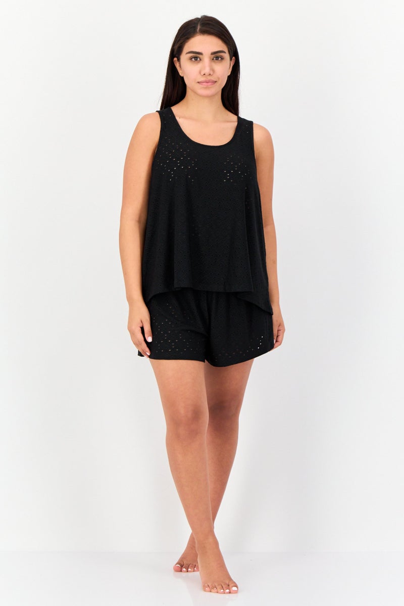 Flora By Flora Nikrooz Women 2 Pieces Eyelet Sleepwear Top And Bottom Set, Black - Image 4