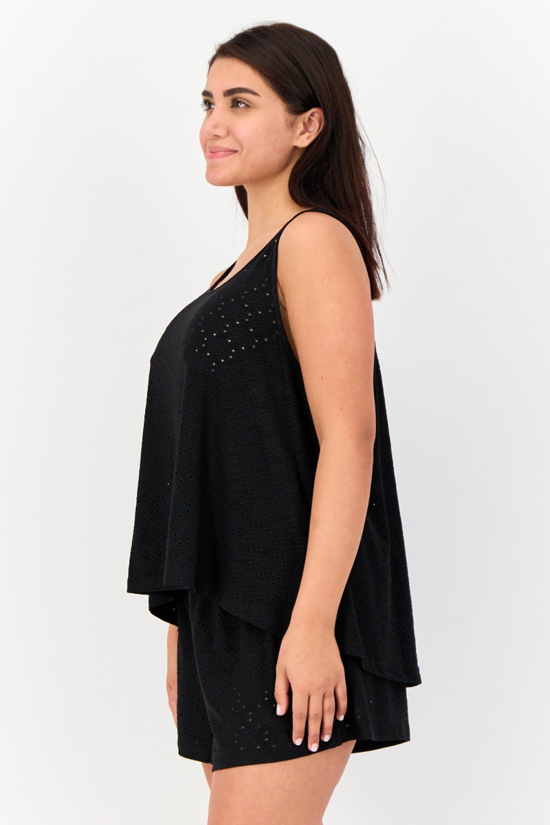 Flora By Flora Nikrooz Women 2 Pieces Eyelet Sleepwear Top And Bottom Set, Black - Image 2