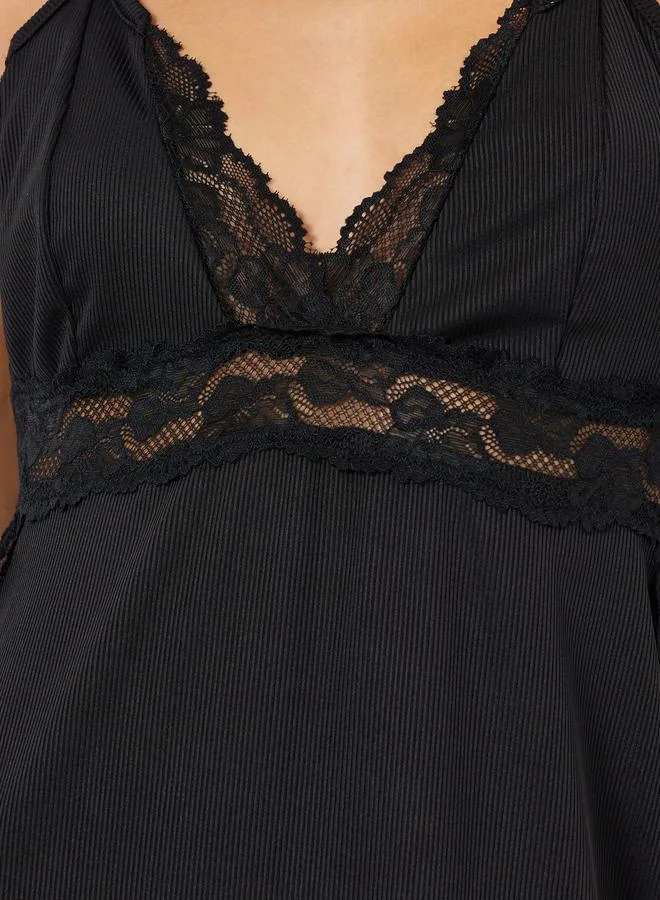 Styli  Black Lace Trim Slip Babydoll for Women | Best Price UAE