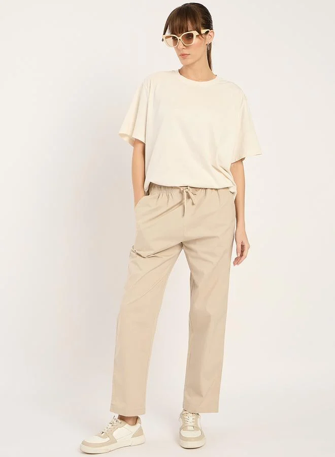 Femmella Femmella Mid Rise Straight Fit Pants with Drawstring