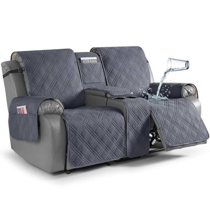 TAOCOCO Loveseat Recliner Cover with Console, Non-Slip Split Reclining Pet Cover for Dual Loveseat Recliner, Furniture Protector with Elastic Straps (2 Seater, Dark Grey) - Image 4