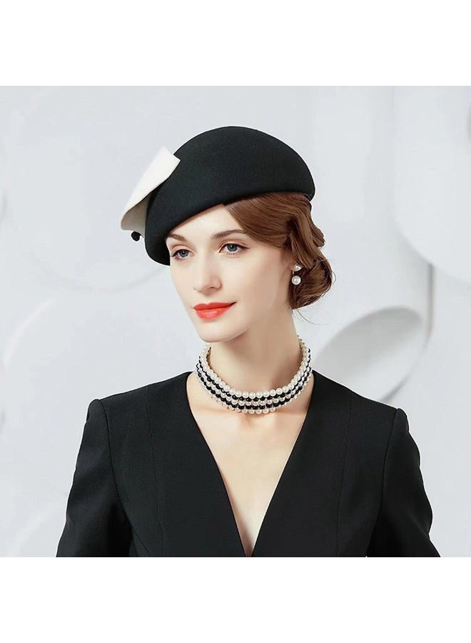 ORIDOOR Women Vintage 100% Wool Felt Flowers Bucket Cloche Bowler Hat Church Wedding Dress Fascinator Hat Winter Felt Fedoras, 013 Black&white, One size - Image 5
