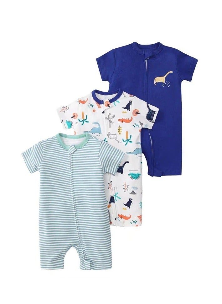 CICILADY Baby 3-Pack Short-Sleeve Onesies Bodysuit Baby Boy Girl Cotton Short Sleeve Zipper Rompers Infant 2-way Zippers Comfy Summer Jumpsuit