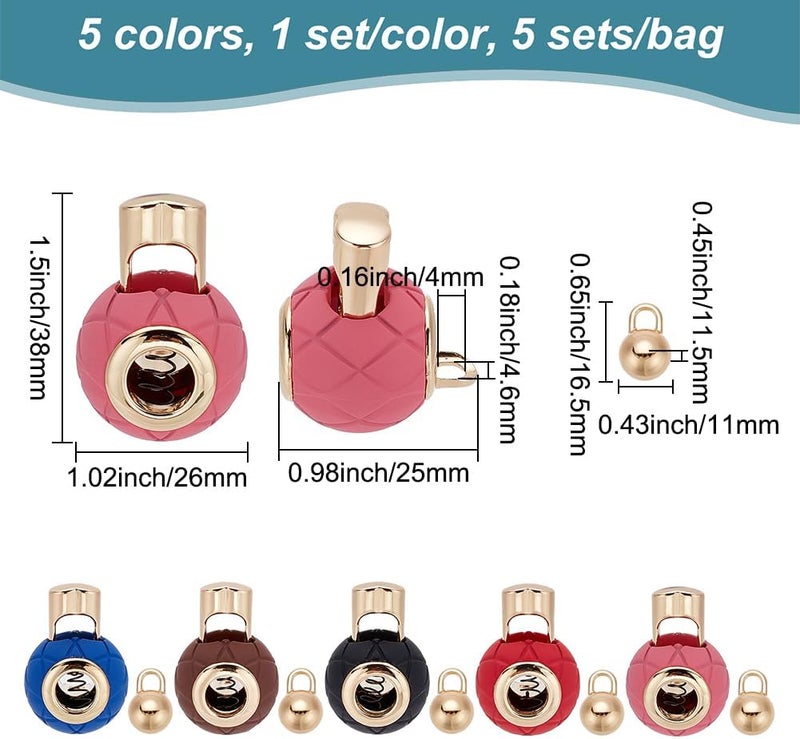 كلاراكو قفل حبل زنبركي دائري معدني من 5 ألوان من كلارك، 5 قطع من أربطة السحب المطلية بالرش، شريط انزلاقي لإيقاف الحبل مع كرة لسان الحبل لحقيبة الرباط وحقيبة الظهر وحبل الحذاء - Image 2