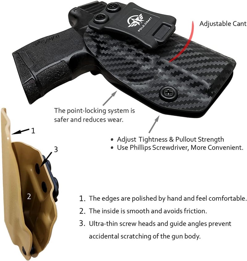 POLE.CRAFT Sig P365 Holster IWB Kydex Custom Fit: Sig Sauer P365 / P365 SAS / P365 X Pistol - Inside Waistband - Adj. Cant Retention - Image 3
