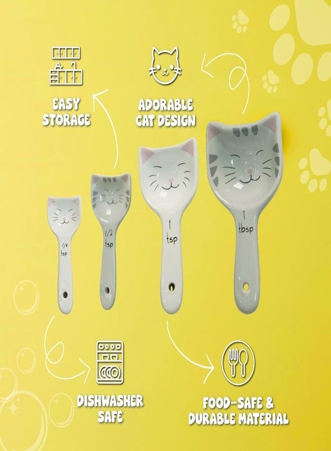 Goodscious Cat Measuring Spoons - Cute Measuring Spoons Set w/Ribbon- Cat Kitchen Accessories for Cat Baking Supplies - Ceramic Measuring Spoons Set - Cat Themed Kitchen Items- Baking Gifts for Women (Set of 5) - Image 3