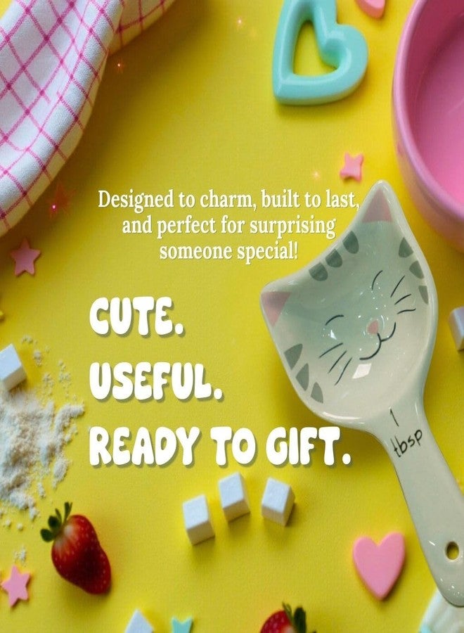 Goodscious Cat Measuring Spoons - Cute Measuring Spoons Set w/Ribbon- Cat Kitchen Accessories for Cat Baking Supplies - Ceramic Measuring Spoons Set - Cat Themed Kitchen Items- Baking Gifts for Women (Set of 5) - Image 5