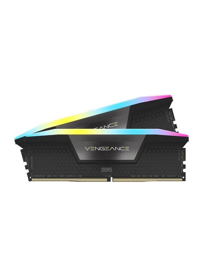كورسير مجموعة ذاكرة سطح المكتب VENGEANCE RGB 64GB (2x32GB) DDR5، سرعة ذاكرة 6400 ميجاهرتز، زمن انتقال CAS 32-40-40-84، Intel XMP 3.0، جهد 1.40، 288 دبوس، RGB متعدد المناطق ديناميكيًا، أسود | CMH64GX5M2B6400C32 - Image 1