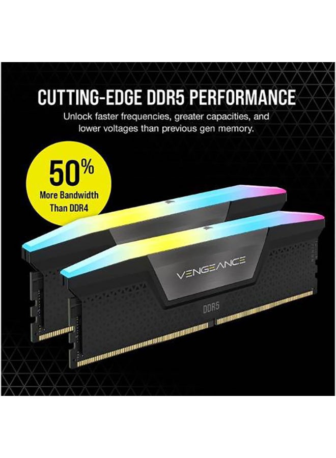 كورسير مجموعة ذاكرة سطح المكتب VENGEANCE RGB 64GB (2x32GB) DDR5، سرعة ذاكرة 6400 ميجاهرتز، زمن انتقال CAS 32-40-40-84، Intel XMP 3.0، جهد 1.40، 288 دبوس، RGB متعدد المناطق ديناميكيًا، أسود | CMH64GX5M2B6400C32 - Image 2