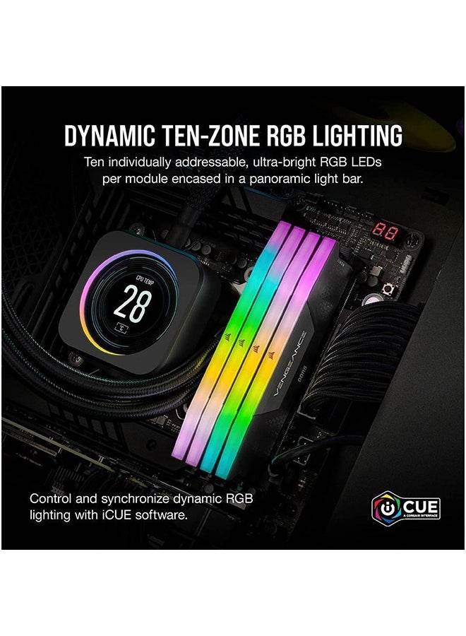 كورسير مجموعة ذاكرة سطح المكتب VENGEANCE RGB 64GB (2x32GB) DDR5، سرعة ذاكرة 6400 ميجاهرتز، زمن انتقال CAS 32-40-40-84، Intel XMP 3.0، جهد 1.40، 288 دبوس، RGB متعدد المناطق ديناميكيًا، أسود | CMH64GX5M2B6400C32 - Image 4