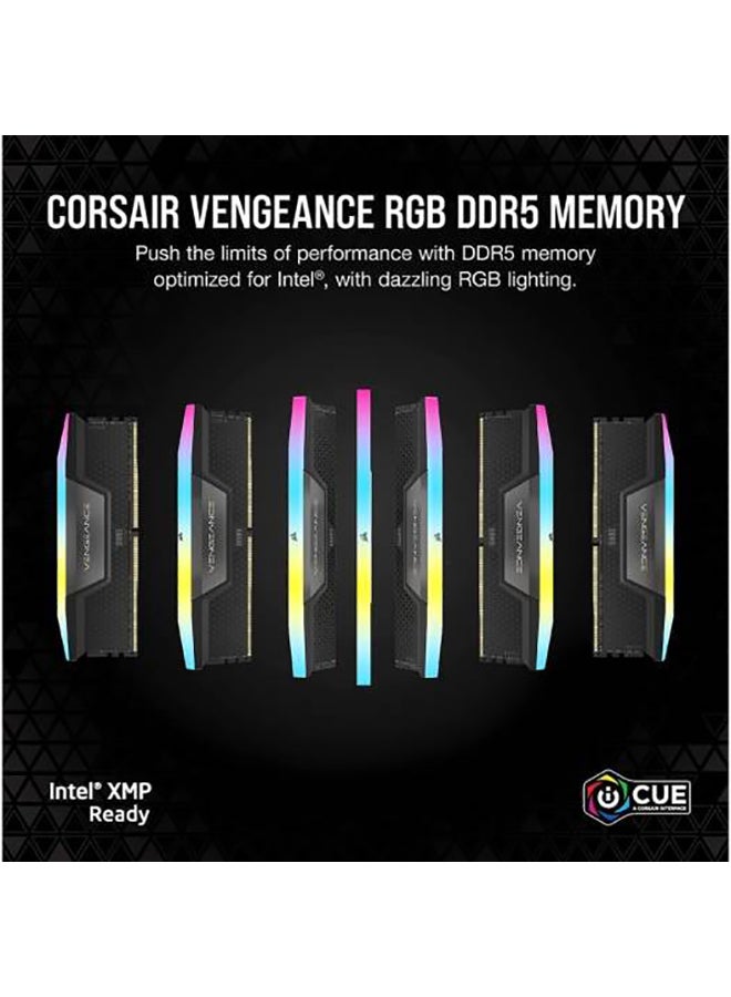 كورسير مجموعة ذاكرة سطح المكتب VENGEANCE RGB 64GB (2x32GB) DDR5، سرعة ذاكرة 6400 ميجاهرتز، زمن انتقال CAS 32-40-40-84، Intel XMP 3.0، جهد 1.40، 288 دبوس، RGB متعدد المناطق ديناميكيًا، أسود | CMH64GX5M2B6400C32 - Image 3