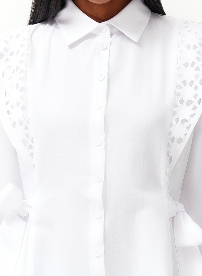 trendyol White Embroidered Cotton Woven Shirt - Image 4