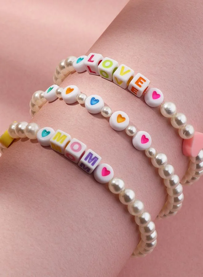 Pack of 3 - Girls Pearl and Letter Bead Bracelets