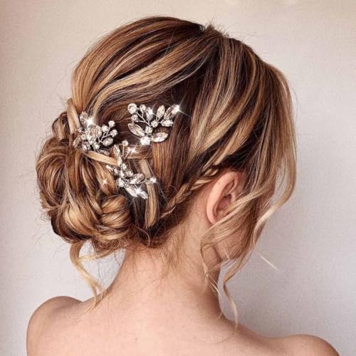 Unicra Bride Wedding Crystal Hair Pins Flower Bridal Hair Pieces Wedding Hair Accessories for Women and Girls Pack of 3 (Silver) - Image 1