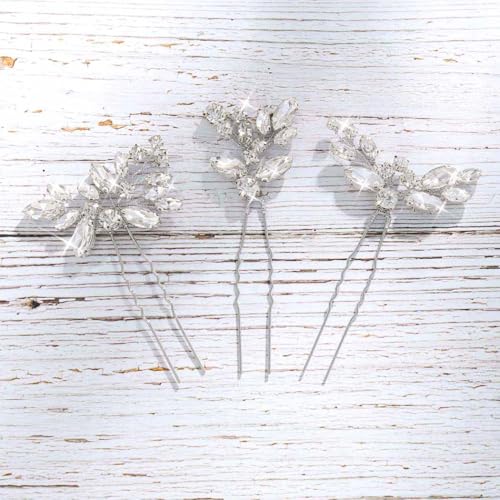 Unicra Bride Wedding Crystal Hair Pins Flower Bridal Hair Pieces Wedding Hair Accessories for Women and Girls Pack of 3 (Silver) - Image 5