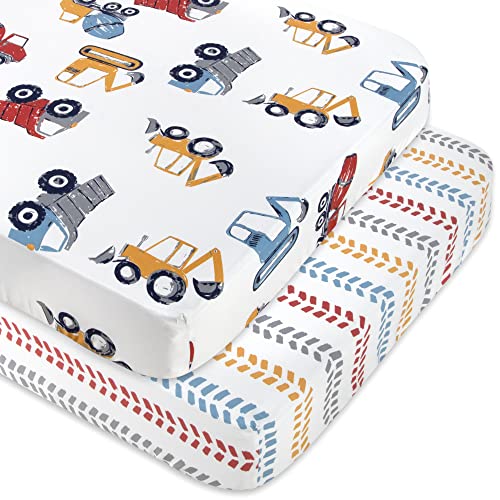 Baby Essentials Standard Microfiber Fitted Crib Sheets for Baby Girl Boy and Neutral 2 Pack Crib Essentials 28x52 Trucks Arrows 