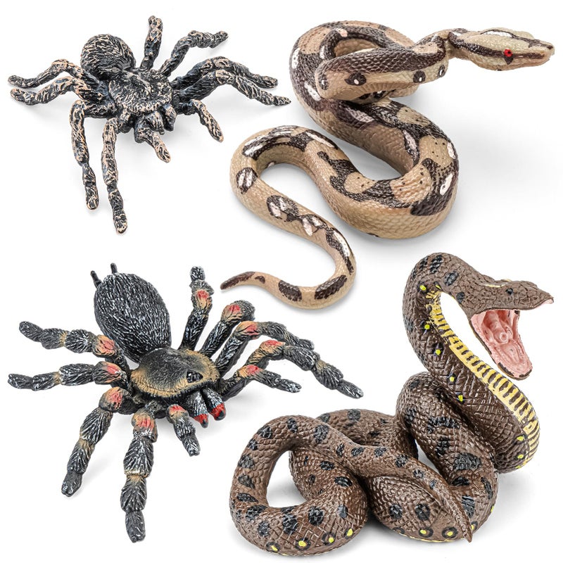 THINKBAY 4PCS Fake Snake Spider Prank Toys Animal Figurines Realistic Plastic Snakes Spiders Prank Stuff Scare Birds Squirrels Away Green Anaconda Boa Constrictor Tarantula Brazilian Whiteknee - Image 3
