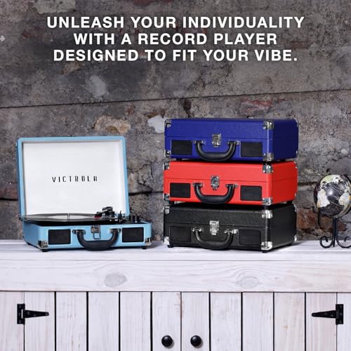 Victrola Journey Bluetooth Portable Suitcase Record Player – with Built-in Speakers, 3 Speed Vinyl Record Player, RCA Out, Headphone Jack (Lavender/Silver) - Image 4
