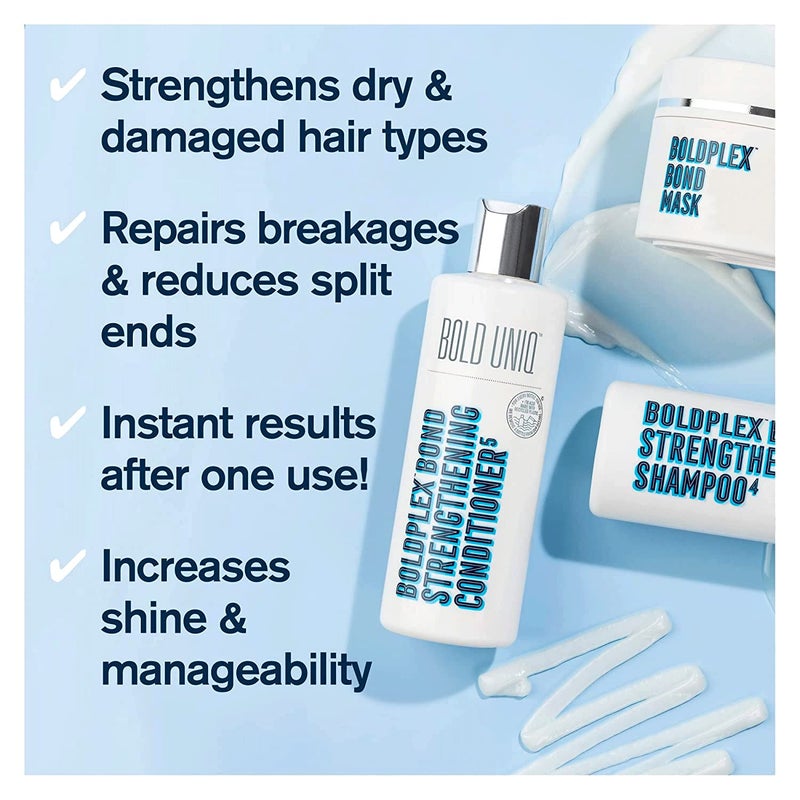 BOLD UNIQ Boldplex 3, 4 & 5 Bond Restore Treatment, Shampoo & Conditioner Trio Gift Set - Hydrating Protein Formula, Strengthens Dry & Damaged Hair, Repairs Breakages & Split Ends. Vegan & Cruelty Free. - Image 4