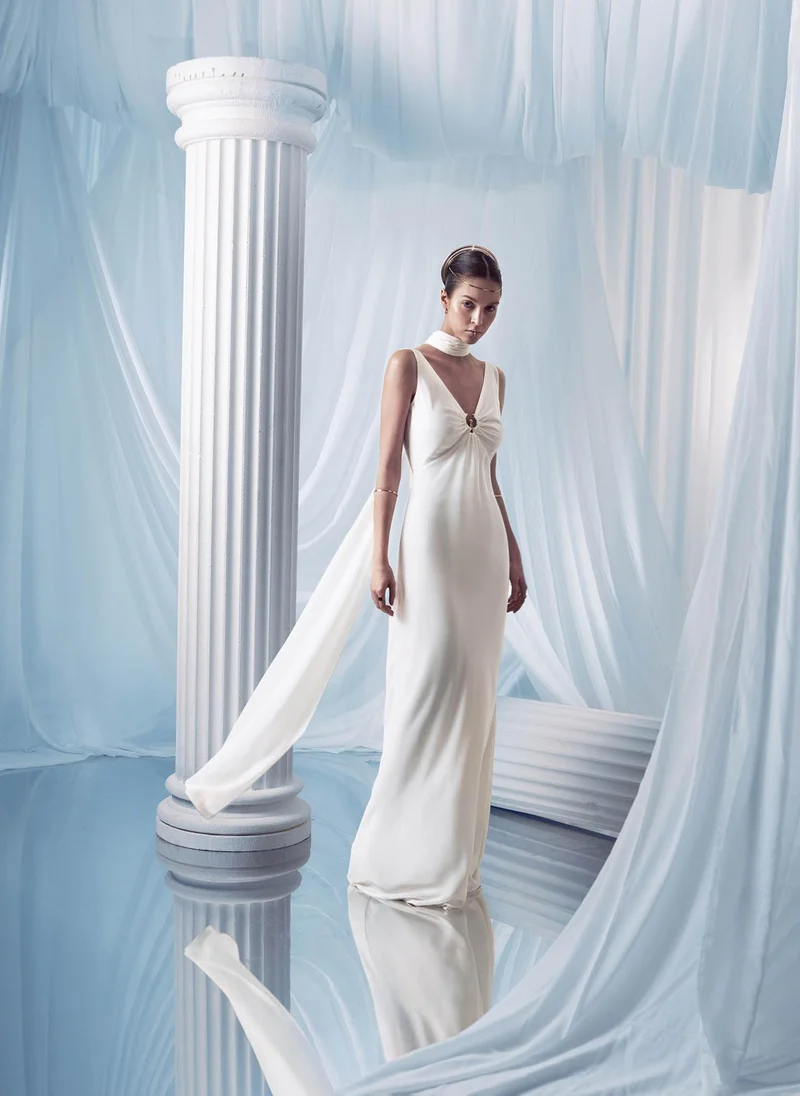 ليتشي فستان ماكسي ملائم مع وشاح مزخرف