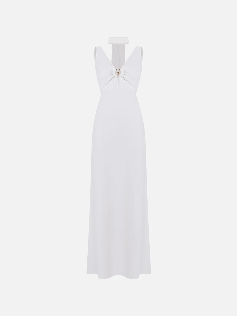 ليتشي فستان ماكسي ملائم مع وشاح مزخرف