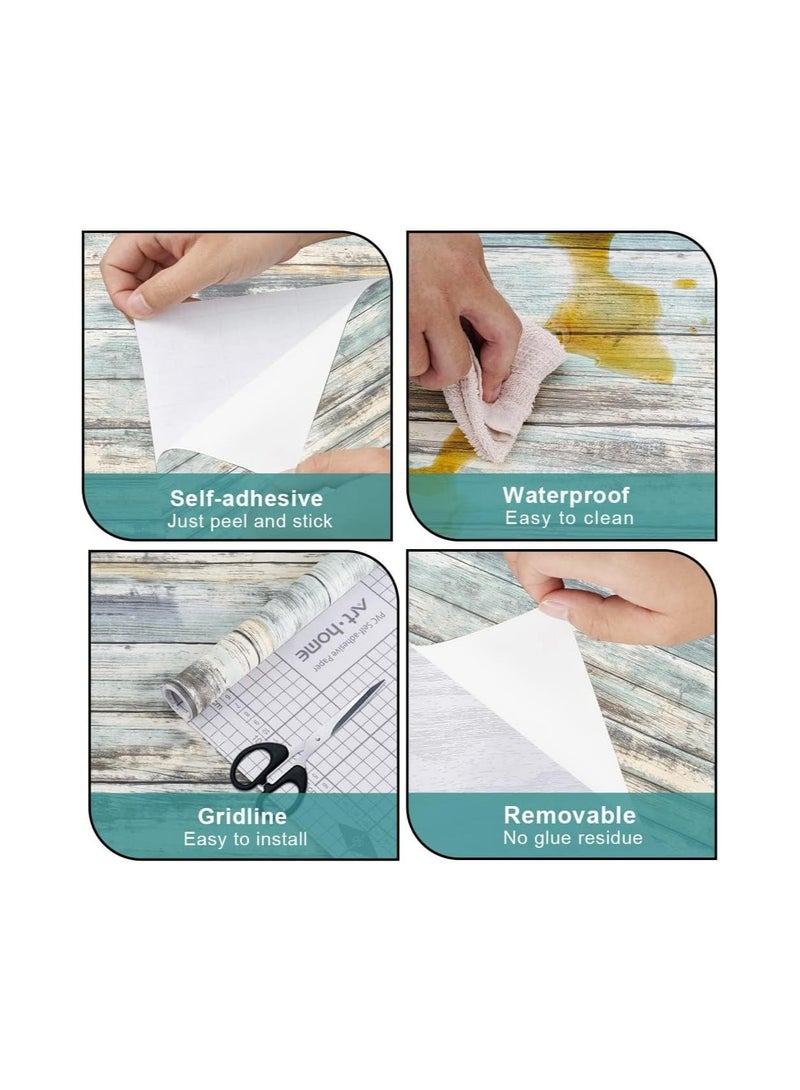 NXT Blue Wood Wallpaper, Self Adhesive Peel and Stick Vinyl Decorative Film Vintage Roll Shiplap Wall Covering for Wall Kitchen Cabinet Furniture Shelf Liner Drawer Desk Cupboar(43x304cm） - Image 5