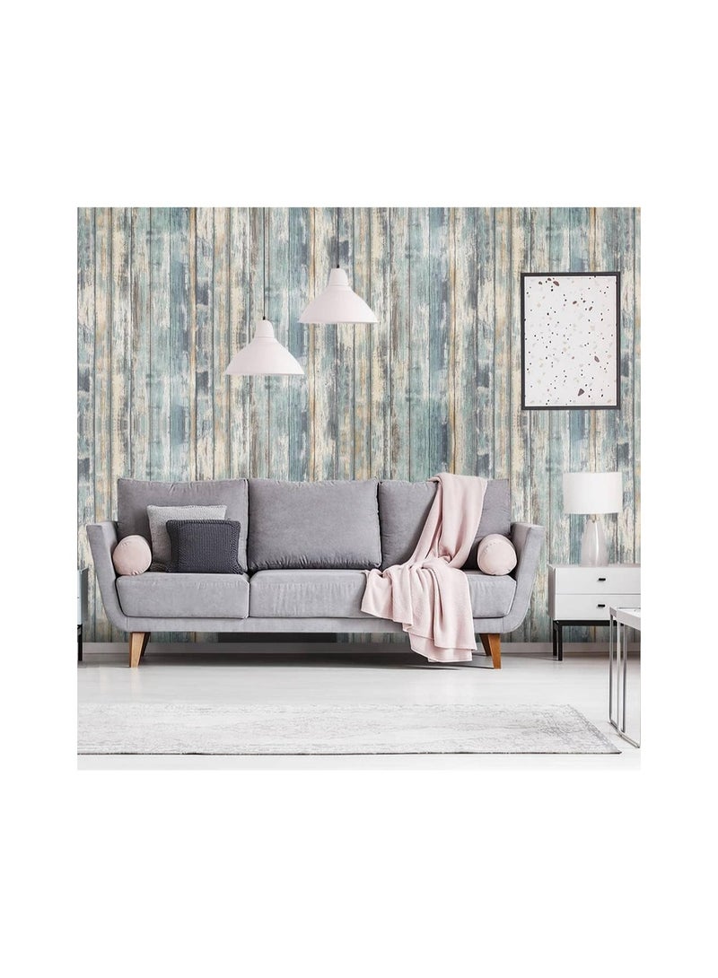 NXT Blue Wood Wallpaper, Self Adhesive Peel and Stick Vinyl Decorative Film Vintage Roll Shiplap Wall Covering for Wall Kitchen Cabinet Furniture Shelf Liner Drawer Desk Cupboar(43x304cm） - Image 2