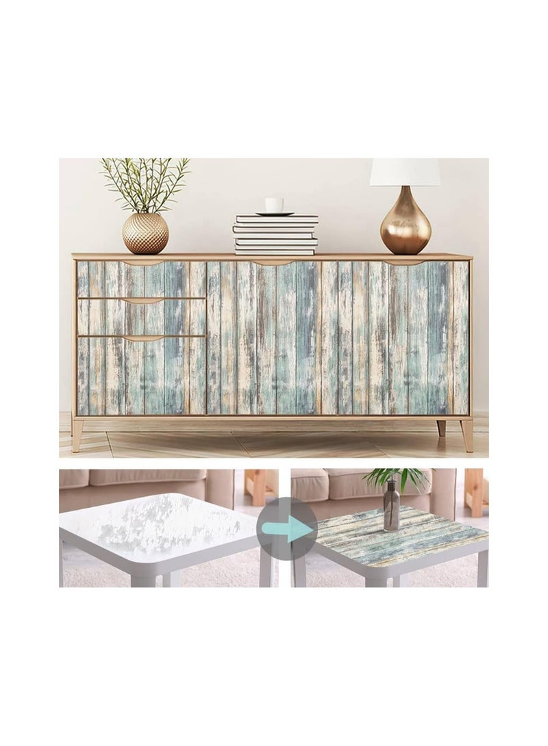 NXT Blue Wood Wallpaper, Self Adhesive Peel and Stick Vinyl Decorative Film Vintage Roll Shiplap Wall Covering for Wall Kitchen Cabinet Furniture Shelf Liner Drawer Desk Cupboar(43x304cm） - Image 3