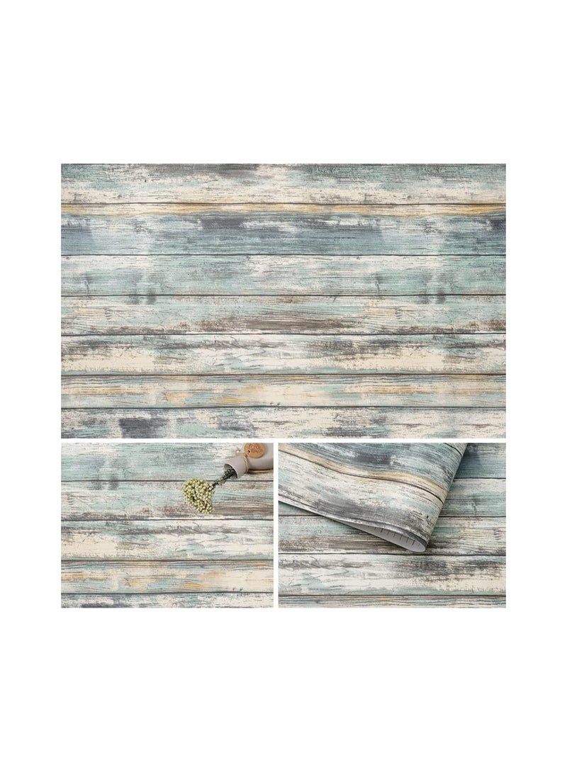 NXT Blue Wood Wallpaper, Self Adhesive Peel and Stick Vinyl Decorative Film Vintage Roll Shiplap Wall Covering for Wall Kitchen Cabinet Furniture Shelf Liner Drawer Desk Cupboar(43x304cm） - Image 1