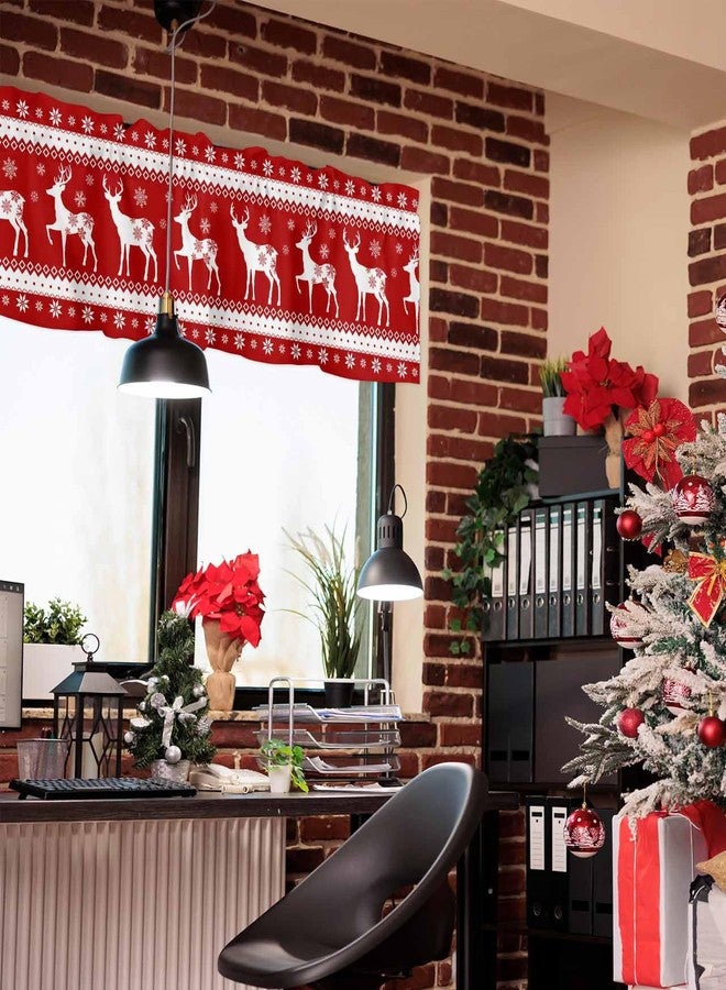 فاندارلين ستائر فاندارلين الشتوية لنوافذ المطبخ، مزينة برسومات غزال الرنة والأيل، وستائر ندفة الثلج الحمراء، وستائر زينة العطلات لغرف النوم والحمامات، مقاس 42 × 12 بوصة، لوحة واحدة - Image 4