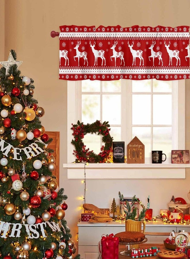 فاندارلين ستائر فاندارلين الشتوية لنوافذ المطبخ، مزينة برسومات غزال الرنة والأيل، وستائر ندفة الثلج الحمراء، وستائر زينة العطلات لغرف النوم والحمامات، مقاس 42 × 12 بوصة، لوحة واحدة - Image 3