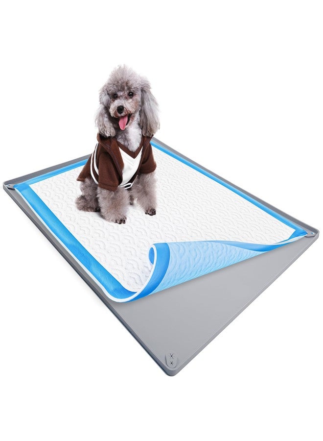 Skywin TidyFriend Dog Pee Pad Holder Tray Fits for 30” x 36” Pee Pads with Corner Lock Holes, Raised Edges, Non-Spill, Easy to Clean Silicone Dog Potty Tray Holder, for Indoor Floor Protection (Light Grey) - Image 1