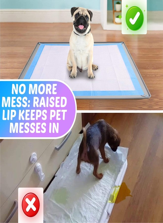 Skywin TidyFriend Dog Pee Pad Holder Tray Fits for 30” x 36” Pee Pads with Corner Lock Holes, Raised Edges, Non-Spill, Easy to Clean Silicone Dog Potty Tray Holder, for Indoor Floor Protection (Light Grey) - Image 3