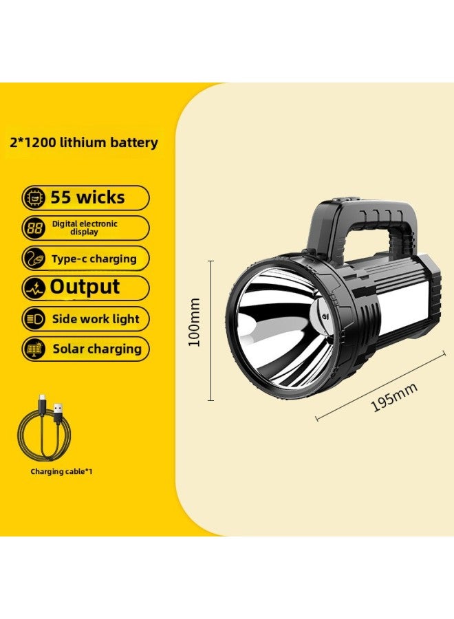 Strong Light Portable Lamp LCD Digital Electric Display Large Floodlight Flashlight Solar Outdoor Emergency Aluminum Alloy Searchlight-Color:V24 Solar 96 Cups 55 Wick + Side Light (white) 2*1200 Batteries  - Image 1