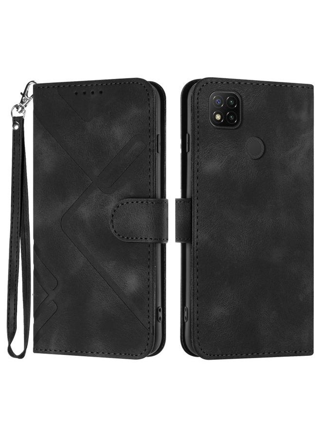 HuHa Case Cover For Xiaomi Redmi 9C/9C NFC/Poco C3 Line Pattern Skin Feel Leather Phone Case Black 
