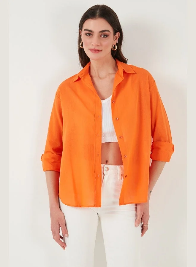 Lela Lela Linen and Cotton Blend Regular Fit Short Front Long Back Shirt Women's SHIRT 6772853