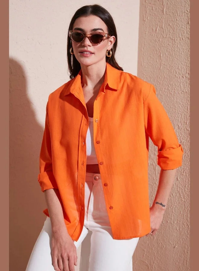 Lela Lela Linen and Cotton Blend Regular Fit Short Front Long Back Shirt Women's SHIRT 6772853