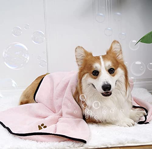 KUTKUT Super Absorbent Luxury Microfiber Dog Towel | Embroidered Pet Ultra Drying Towel | Quick Drying Beach Towel for Small, Medium, Large Dogs and Cats (Pink, Size: 90cm x 50cm) - Image 4