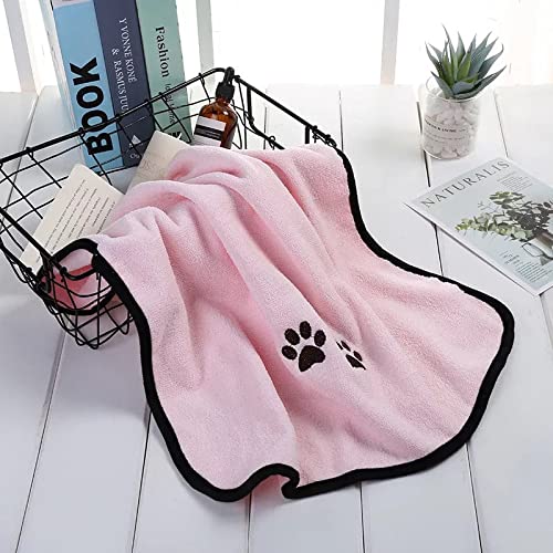 KUTKUT Super Absorbent Luxury Microfiber Dog Towel | Embroidered Pet Ultra Drying Towel | Quick Drying Beach Towel for Small, Medium, Large Dogs and Cats (Pink, Size: 90cm x 50cm) - Image 1