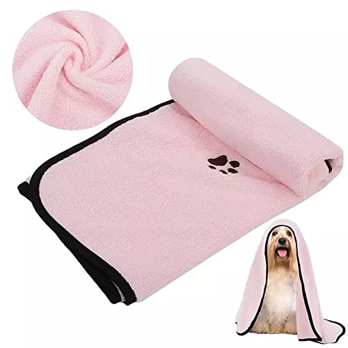 KUTKUT Super Absorbent Luxury Microfiber Dog Towel | Embroidered Pet Ultra Drying Towel | Quick Drying Beach Towel for Small, Medium, Large Dogs and Cats (Pink, Size: 90cm x 50cm) - Image 2