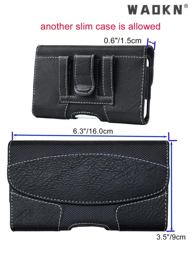 WAOKN Leather Phone Holster with Belt Loop for iPhone 14 Pro Max, 13 Pro, 12, 11, Xr, Galaxy S22, S22+, S21 FE, S21 Ultra, A52 A31 A73, Belt Phone Holder for Men, Belt Clip Case, Carrying Case,Black  - Image 3