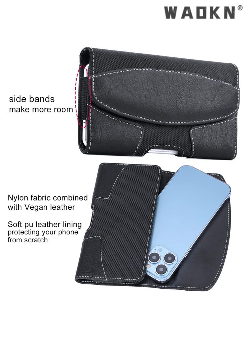 WAOKN Leather Phone Holster with Belt Loop for iPhone 14 Pro Max, 13 Pro, 12, 11, Xr, Galaxy S22, S22+, S21 FE, S21 Ultra, A52 A31 A73, Belt Phone Holder for Men, Belt Clip Case, Carrying Case,Black  - Image 5