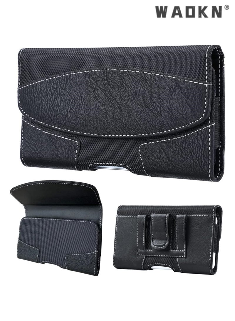 WAOKN Leather Phone Holster with Belt Loop for iPhone 14 Pro Max, 13 Pro, 12, 11, Xr, Galaxy S22, S22+, S21 FE, S21 Ultra, A52 A31 A73, Belt Phone Holder for Men, Belt Clip Case, Carrying Case,Black  - Image 1