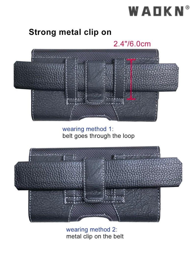 WAOKN Leather Phone Holster with Belt Loop for iPhone 14 Pro Max, 13 Pro, 12, 11, Xr, Galaxy S22, S22+, S21 FE, S21 Ultra, A52 A31 A73, Belt Phone Holder for Men, Belt Clip Case, Carrying Case,Black  - Image 4