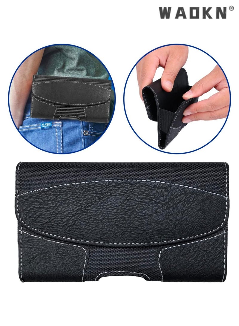 WAOKN Leather Phone Holster with Belt Loop for iPhone 14 Pro Max, 13 Pro, 12, 11, Xr, Galaxy S22, S22+, S21 FE, S21 Ultra, A52 A31 A73, Belt Phone Holder for Men, Belt Clip Case, Carrying Case,Black  - Image 2