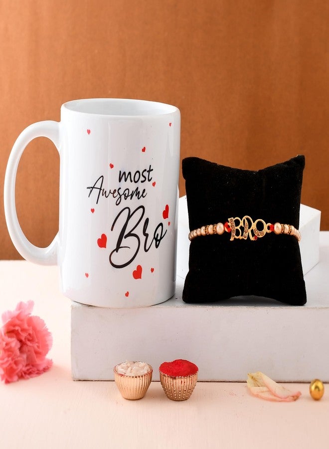 Pride Store Most Awesome Bro Printed Mug with Rakhies Greeting Card Roli Rice Pack Combo for Brother - Image 2