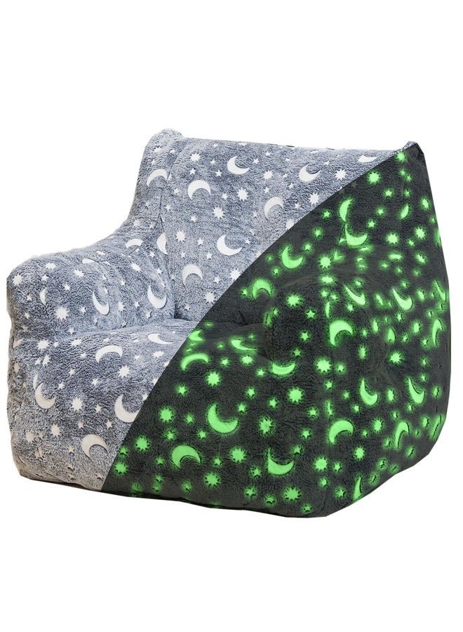 LinkRomat Bean Bag Chair with Filler, 39" W Grey Glow at Night BeanBags with Faux Fur Cover & Sponge Filling, Giant Beanbags for Adults Lazy Sofa Comfy Chair with Armrest for Bedroom, Dorm, Apartment - Image 3