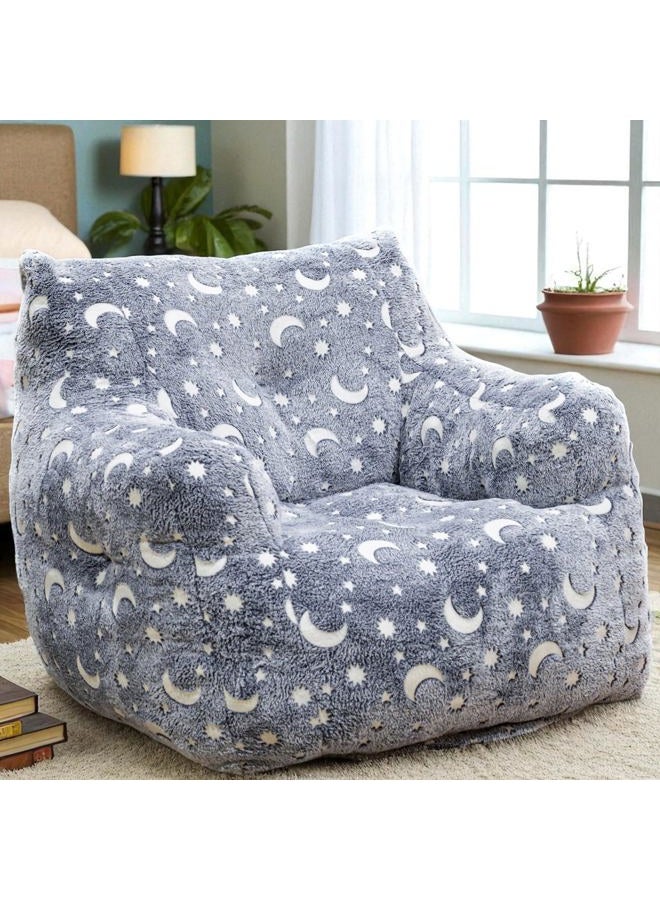 LinkRomat Bean Bag Chair with Filler, 39" W Grey Glow at Night BeanBags with Faux Fur Cover & Sponge Filling, Giant Beanbags for Adults Lazy Sofa Comfy Chair with Armrest for Bedroom, Dorm, Apartment - Image 1