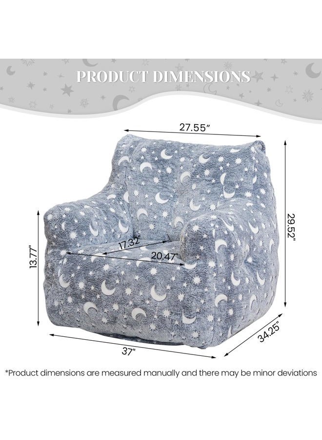 LinkRomat Bean Bag Chair with Filler, 39" W Grey Glow at Night BeanBags with Faux Fur Cover & Sponge Filling, Giant Beanbags for Adults Lazy Sofa Comfy Chair with Armrest for Bedroom, Dorm, Apartment - Image 2